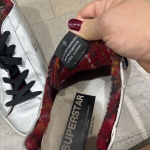 Golden Goose Silver and Red Sneakers